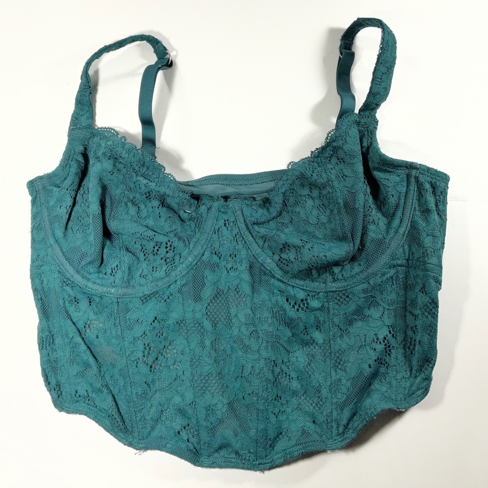 Gilly Hicks Teal Floral Lace Corset Top Underwire Boning Size L